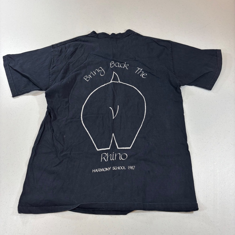 VTG 1987 Harmony School Bring Back The Rhino Shirt Single Stitch Bloomington IN